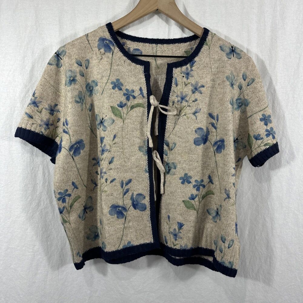 Unbranded Knit Short Sleeve Tie Front Floral Sweater Top Women’s Sz XXL